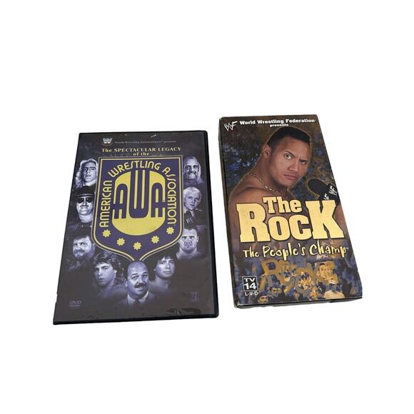 Wrestling VHS And DVD Lot AWA Spectacular Legacy The Rock People Champ - Picture 1 of 5